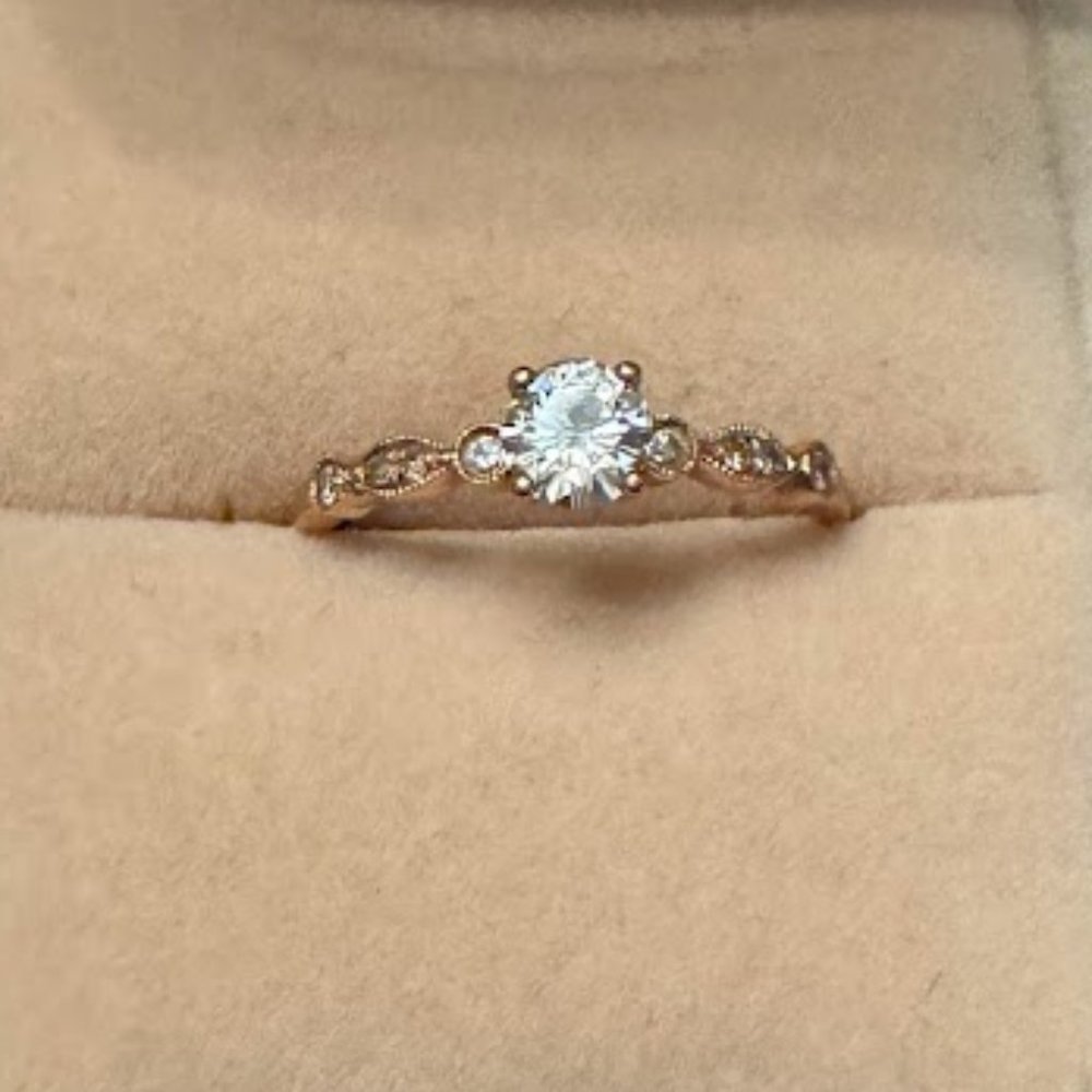 Rose Gold Moissanite Art Deco Engagement Ring Size 8